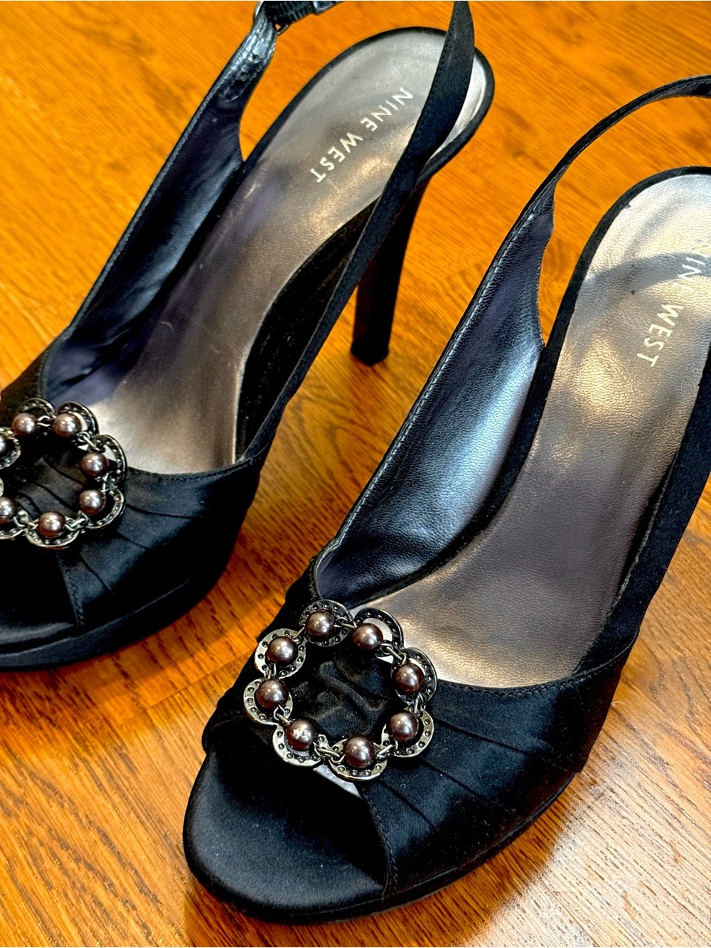 Nine West NWFANCYWORK Black Embellished Platform Heels